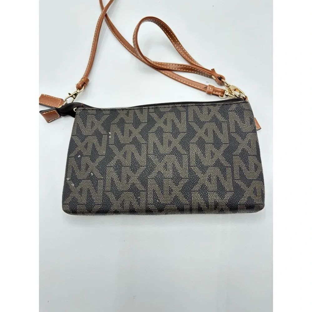 NX XN Monogram Crossbody Wristlet Purse Brown Logo Zip Clutch Bag Wallet